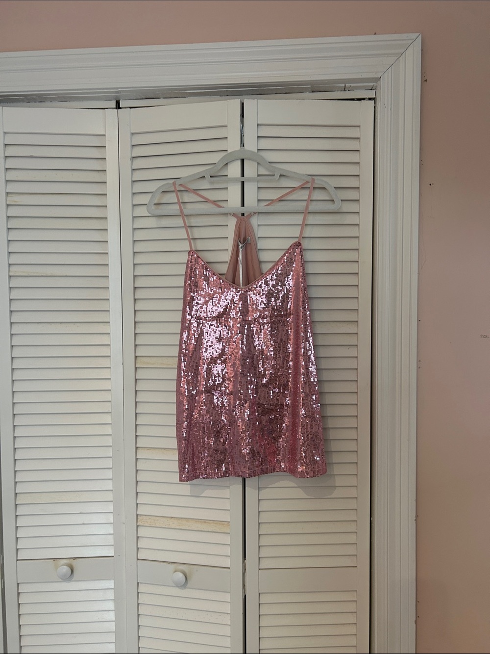 Grace Karin Pink Sequin Spaghetti-Strap Camisole